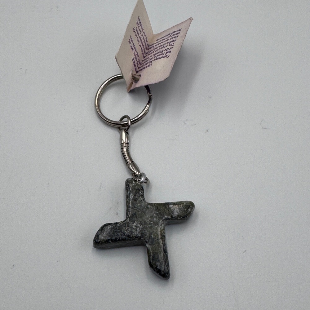 Gerard Connemara Marble Keychain Hand Carved Ireland Green Stone Star Cross Tag